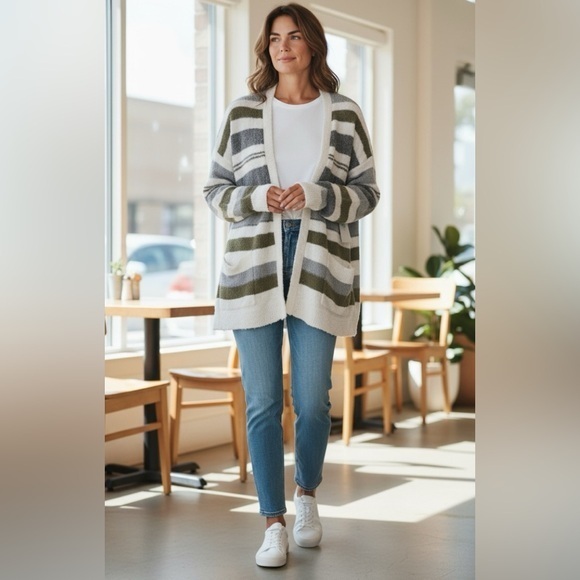 Pink Clover Sweaters - NEW…Pink Clover Striped Long Open Cardigan Sweater